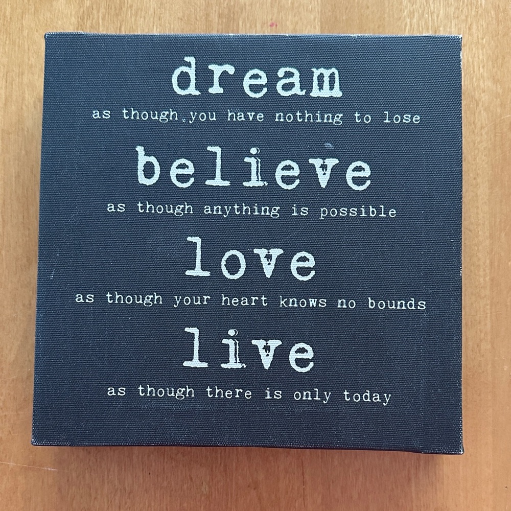 Inspirational Typography Canvas Sign Dream Believe Love Live Dark Gray 🖤